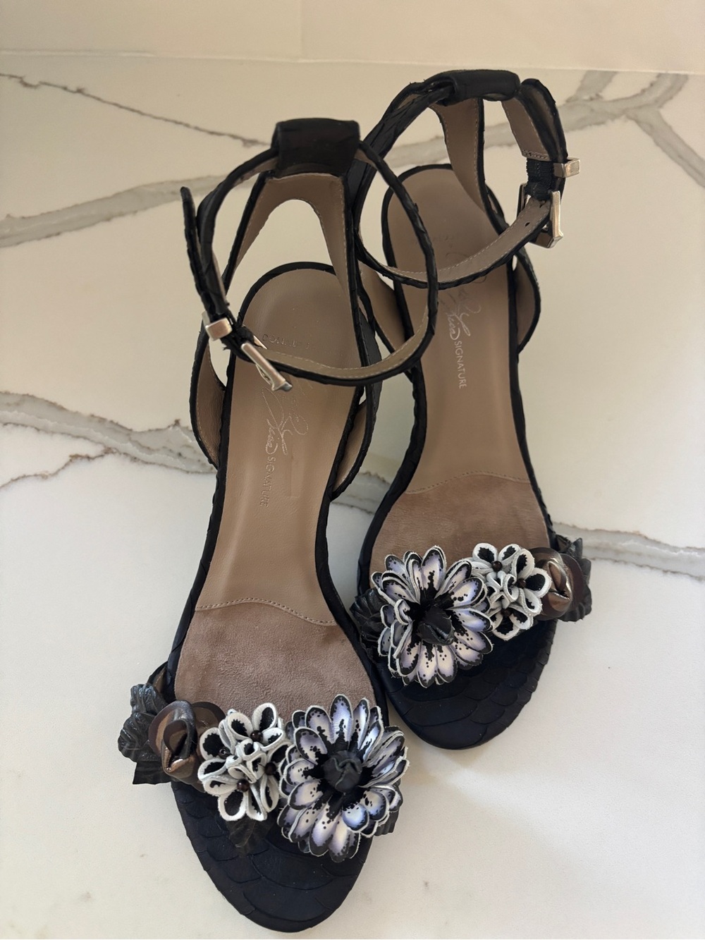 Women’s Donald Pliner -  Black Floral Accent
Ankle-Strap Shoes
